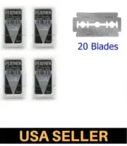 20 Feather razor blades pack new Hi-Stainless double edge platinum coated red