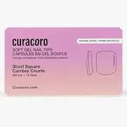 Curacoro Natural Nail Soft Gel Tips - 420Pcs Nail Extension Tip, 14 Sizes Clear Full Cover Acrylic Gel Tip, Long-Lasting Salon Quality, Easy to Wear & Natural Look (Square, Short)