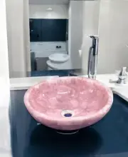 18" Round Rose Quartz Stone Sink Handmade Luxury Crystal Healing Bathroom Decors
