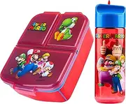 Super Mario Children's Lunch Box with Compartments & Water Bottle for School, Nursery