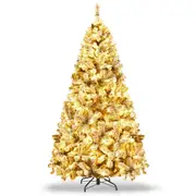 Costway 1.8M/6FT Pre Lit Christmas Tree LED Snowy Xmas Tree Hinged Party Home Decor White Gift