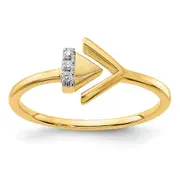 14K Yellow Gold Satin/Polished Real Diamond Sideways Double Triangle Ring