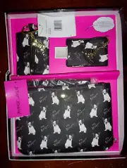 BETSEY JOHNSON 3 PIECE FRENCH BULLDOG PET SET WRISTLET HAND SANITIZER BAG HOLDER