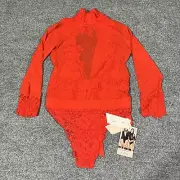 We Are HAH Take HAH Bow Reversible Bodysuit XL NWT $148 Blood Orange Red