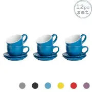 Argon Tableware 12 Piece Coloured Cup and Saucer Set - Blue - 250ml