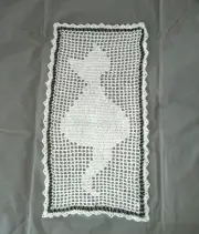 Cat Silhouette Filet Crochet Doily/Table Runner-White & Black-18.5"x9.5"