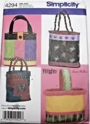 Simplicity 4294 Misses Handbag Tote Purse & Bags in 4 Styles Sewing Pattern