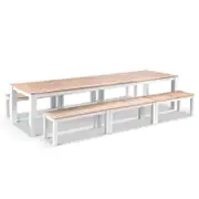 Balmoral 3.55m Outdoor Teak Top Aluminium Table with Bench Seats 3.55m - White
