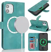 for iPhone 12 Pro Case Magsafe Charge Wallet for iPhone 12pro Magnetic Leather Cover Bag with Card Holders SunYoo Case Pour Femmes Portefeuille 騁ui Coque Porte Feuille for iPhone12 Soft-Green