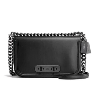 Coach Swagger BLACK Shoulder Bag Evening Glovetanned Leather 54640 NEW $450