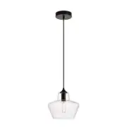 Unbranded Pendant 9.8"Wx7.8"H Bell Clear Glass LED 1-Light Chain Metal Black