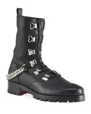 Christian Louboutin HORSE GUARDA Leather Chain Short Flat Combat Boots $1395