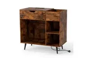 Giantex Turntable Cabinet Record Player Stand w/Power Outlets Storage Cabinet Brown