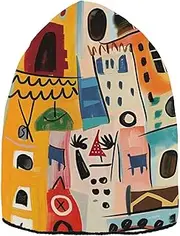 Picasso-Style Colorful Buildings Beanie Unique Hats for Women Vintage for Skiing, Picasso-style Colorful Buildings, One Size