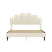 Wood Queen Bed Frame with LED Headboard Metal Platform Mattress Base Queensize Bedroom Furniture Sleep Foundation Upholstered Bedhead White