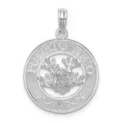 Sterling Silver De-Ani Rhodium-Plated Polished Puerto Rico Circle Frog Pendant