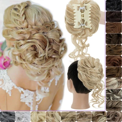 Claw Clip on Touseled Updo Chignon Extensions Short Messy Bun Curly Hair Piece
