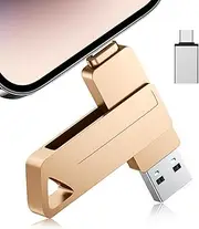 Mfi Certified Flash Drive for iPhone, 512GB High Speed USB Memory Stick, USB Storage Flash Drive for Backup, 3 in1 Thumb Drive for iPhone/iPad/PC/Android (Gold)