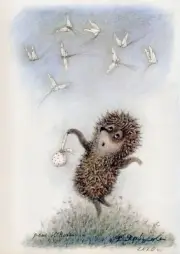 Hedgehog in the Fog drawing over pochoir by Norstein/Yarbusova (Hedgehog& Moths)