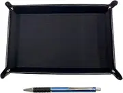 TRASB-WZ2067BP-L Japanese Grain Cowhide Leather Pen Tray Black Metal & Pitch Grip Ballpoint Pen Set Blue