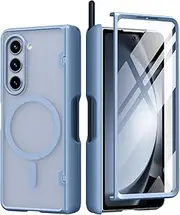 MOBOSI for Z Fold 5 Case Magnetic Hinge Coverage Protection, [Fold 5 Edition S Pen Holder], Compatible with Magsafe, Front Screen Protector Full Body Phone Case for Samsung Galaxy Z Fold 5, Blue