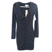 Cosmopolitan Womens Medium Bodycon Dress Cobalt Blue Metallic V Neck Lined NEW
