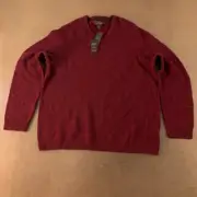 Tasso Elba Mens Pullover Sweater Red Cherry V Neck Lambswool Blend Ribbed XL New
