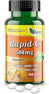 America Medic & Science Rapid-C 500mg Vitamin C Supplement (1 Pack of 100 Tablets) Energy Booster, Daily Immune System Support, Antioxidant | Vegan, Non-GMO Coated Ascorbic Acid for Adult Men & Women