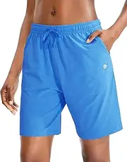 [G Gradual] Women's Bermuda Shorts Jersey Shorts with Deep Pockets 7" Long Shorts for Women Lounge Walking Athletic