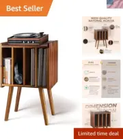 Wooden LP Record Player Stand with 4 Cabinets, Holds up to 100 Vinyls, Metal ...
