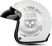 Retro Motorcycle Half Helmets Motorbike Helmet for Men and Women DOT/ECE Certification Jet Helmet with Visor Half Helmet Braincap for Bike Moped Scooter Open Face Helmet C,M=57-58CM