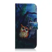 Oil Painting Owl Pattern Coloured Drawing Horizontal Flip Leather Case for Huawei Y6 (2019), with Holder & Card Slots & Wallet