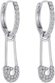 [LAXTO] Earring Hoop,Nose Lip Rings,Stud Earrings,Earrings for Women, Paper Clip Pin Hoop Earrings Minimalist Cartilage Earrings Personalized Jewelry Women Jewellery (Color : Silver, Size : One Siz