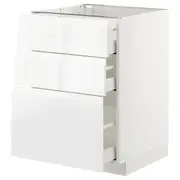 METOD base cabinet with 3 drawers, white Maximera/Voxtorp high-gloss/white, 60x60x80 cm