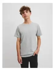 [Country Road] Teen Recycled Cotton Blend Plain Cr Short Sleeve T-shirt in Light Grey Marle