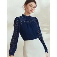 在飛比找ETMall東森購物網優惠-優雅蕾絲鏤空新款深藍色上衣襯衫