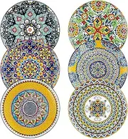 HENXFEN LEAD Dinner Plates Set of 6-10.5 Inch Large Ceramic Plates, Colorful Serving Dishes for Kitchen & Restaurant, Dishware, Microwave & Oven safe - Bohemian Style