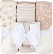 Jessica Simpson 6 Piece Printed Hooded Bath Towel and Washcloth Set for Infant, Newborns and Toddlers 3 – 24 Months for Bath Time, Showers, Lounge, Beach and Pool (6 Piece Zoo Animals Print)