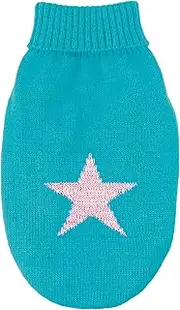 Record - Moonlight Sky Star Sweater for Dogs. Warm Sweater with Star on The Back, Elegant Turtleneck, Leash Hole and Back Paw Loop | Light Blue, XS - Back Length 30 cm