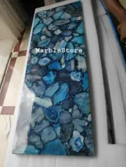 36" x 20" Blue Agate Coffee Table / Agate Stones Console Top Handmade Home Decor