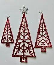 3 Pieces Die Cut Red Glitter Christmas Trees Scrapbook Embellishments Free Ship