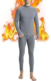 [Runhit] Long Johns for Men Thermal Underwear Set Winter Fleece Base Layer Thermal Top and Bottom Long Underwear Mens Cold Weather XS Gray