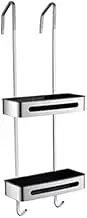 Silver Over The Door Shower Caddy Organizer Rack with Rust Proof Hooks Hanging Shower Caddy with Storage Basket and Bathroom Shelves Drill Free Installation for Pantry Organization.
