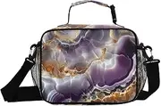 Purple Gold Marble Insulated Lunch Box for Women Men - Ideal for Work, Picnics - Includes Adjustable Shoulder Strap