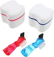 KOMBIUDA 2pcs Soaking Box With Retainer Cleaning Brush For Storage Artificial Holder Bath Cup For Home And Travel Use
