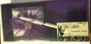 WEDDING Studio His & Hers GUEST PEN With Rhinestones Purple Feathers White Base