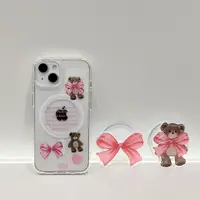 在飛比找蝦皮購物優惠-𝐍𝐀𝐈𝐆.預購 韓系蝴蝶結小熊玩偶磁吸支架iPhone手機殼