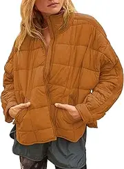 [Huaqiao] Womens Quilted Puffer Jackets Lightweight Zipper Short Padded Coat With Pockets
