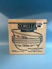 Vtg. '70 CORELLE by Corning BLUE CORNFLOWER 18-oz Soup CEREAL BOWL 4 New In Box