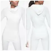 Athleta L White Essence Hooded Tunic Cowl Neck 1534